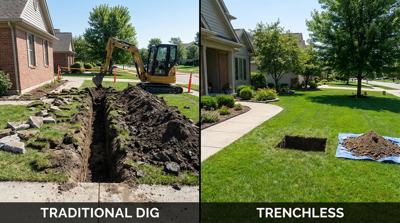 Trenchless sewer repair with minimal yard damage versus traditional excavation in Jackson, WY